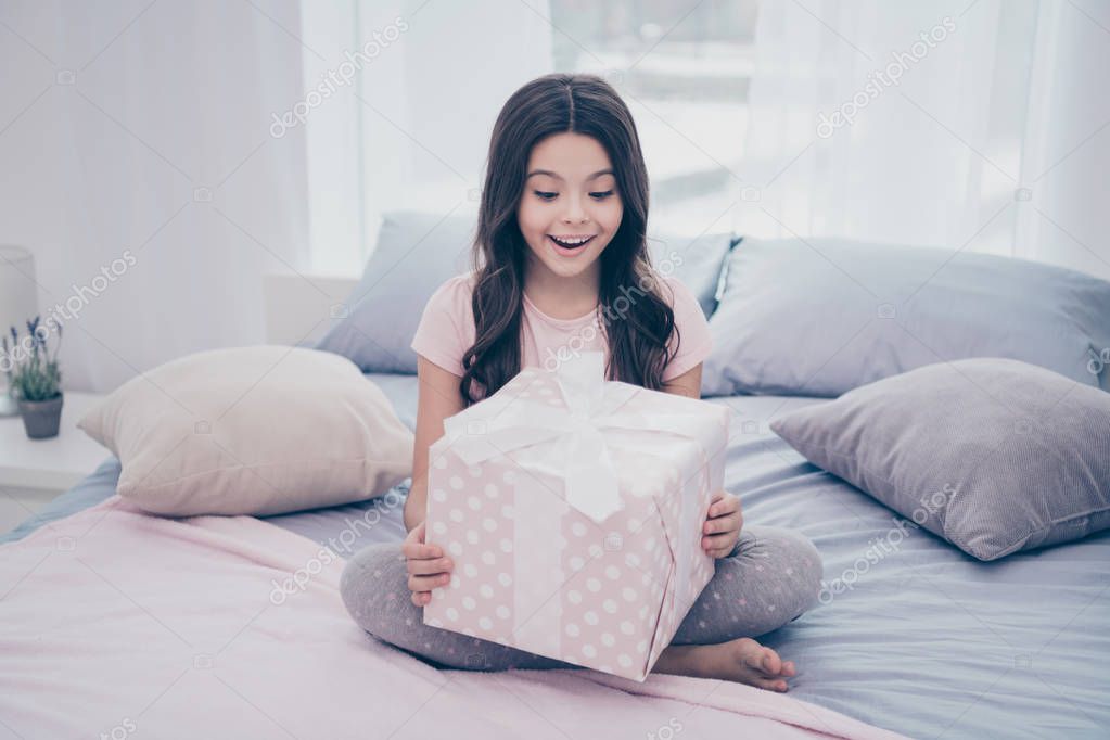 Close Up Photo Beautiful She Her Little Girl Sitting Bed