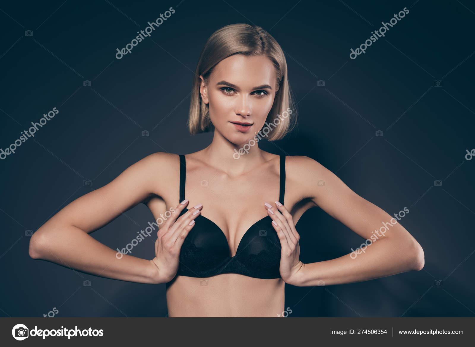 Close up photo beautiful she her model lady hold touch chest hands