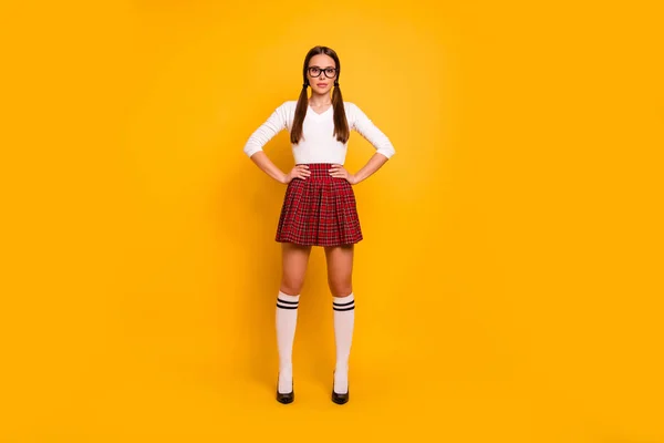 Portrait of her she nice-looking attractive lovely winsome glamorous  alluring enticing girl wearing checked skirt licking lolly lolli pop sweet  isolated on gray light white background Stock Photo by ©deagreez1 293123712