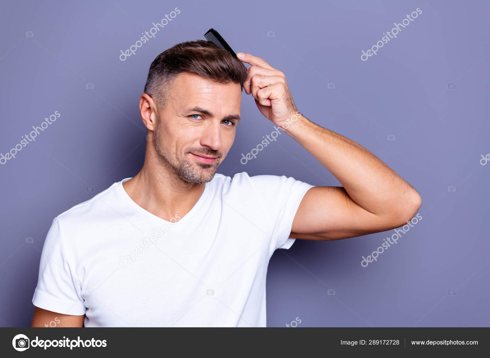 Close up photo amazing he him his middle age macho perfect appearance hands arms plastic hair Close up photo amazing he him his middle age macho perfect appearance hands arms plastic hair
