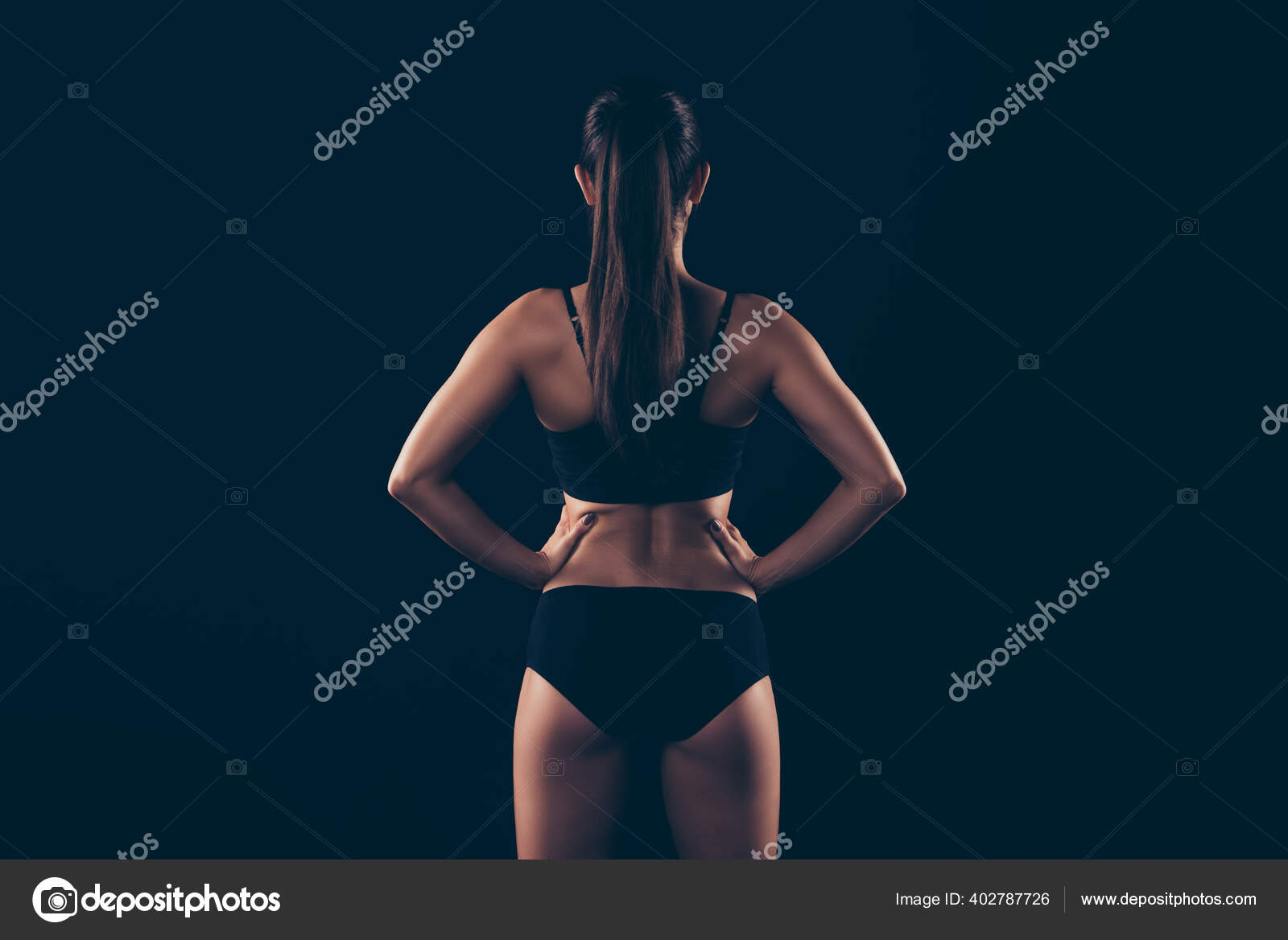 Rear back behind view portrait of her she nice attractive content