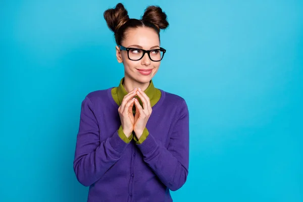 Retrato dela ela agradável atraente bonita linda bonito inteligente menina esperançosa boa notícia isolada no brilho vívido vibrante azul verde teal turquesa cor de fundo — Fotografia de Stock