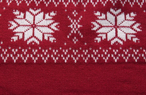 Stricktextur Mit Weihnachtlichen Schneeflocken Ornament Mit Wintermuster — Stockfoto