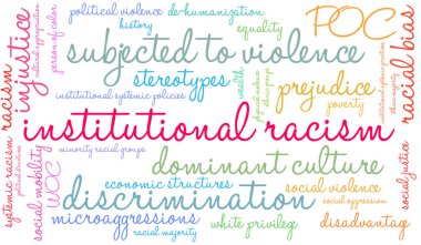 Beyaz bir arka plan üzerinde kurumsal ırkçılık kelime bulutu. 