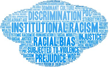 Beyaz bir arka plan üzerinde kurumsal ırkçılık kelime bulutu. 