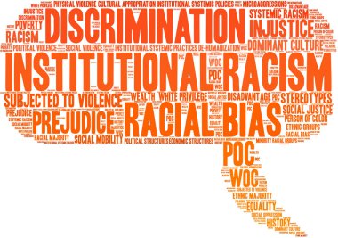 Beyaz bir arka plan üzerinde kurumsal ırkçılık kelime bulutu. 