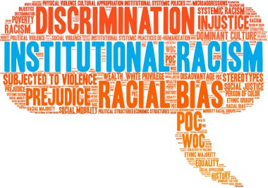 Beyaz bir arka plan üzerinde kurumsal ırkçılık kelime bulutu. 