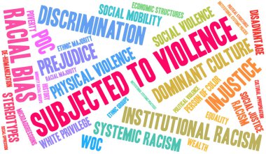 Subjected-şiddet kelime bulut beyaz bir arka plan üzerinde. 