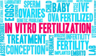 Beyaz bir arka plan üzerinde vitro fertilizasyon kelime bulutu. 