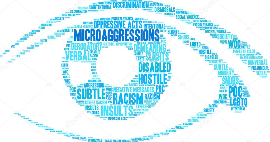 Microaggressions word cloud on a white background. 