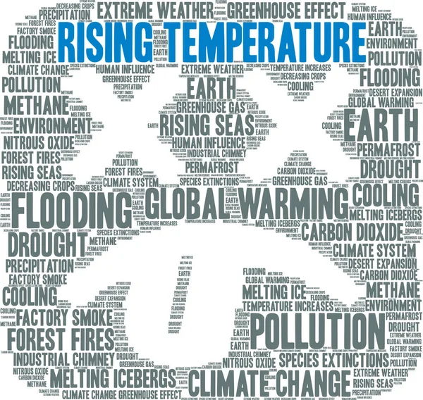 Wortwolke Mit Steigenden Temperaturen Auf Weißem Hintergrund — Stockvektor