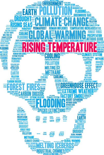 Wortwolke Mit Steigenden Temperaturen Auf Weißem Hintergrund — Stockvektor