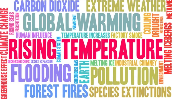 Stijgende Temperatuur Word Cloud Een Witte Achtergrond — Stockvector