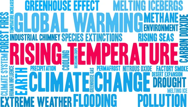 Aumento Temperatura Nuvem Palavras Fundo Branco —  Vetores de Stock