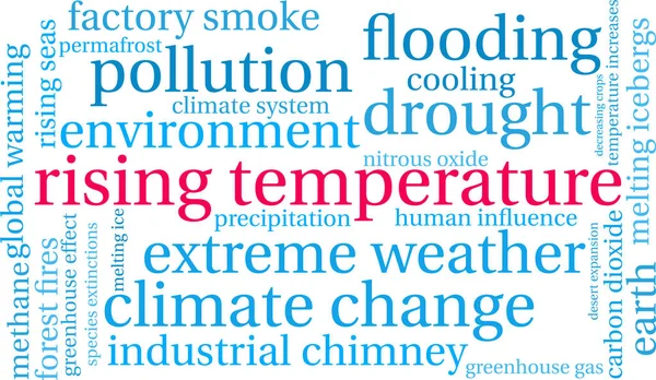 Wortwolke Mit Steigenden Temperaturen Auf Weißem Hintergrund — Stockvektor