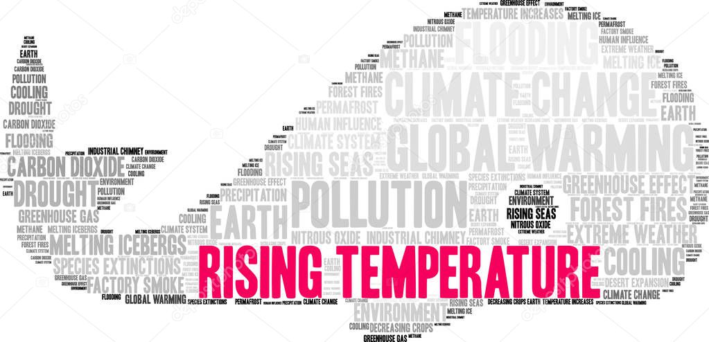 Rising Temperature word cloud on a white background. 