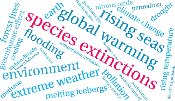 Soorten Extincties Word Cloud Een Witte Achtergrond — Stockvector