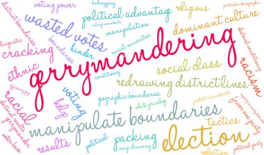 Gerrymandering word cloud on a white background.  clipart