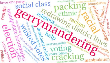 Beyaz bir arka plan üzerinde gerrymandering kelime bulutu. 