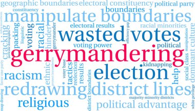Beyaz bir arka plan üzerinde gerrymandering kelime bulutu. 