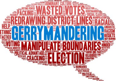Beyaz bir arka plan üzerinde gerrymandering kelime bulutu. 