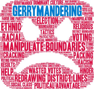 Beyaz bir arka plan üzerinde gerrymandering kelime bulutu. 