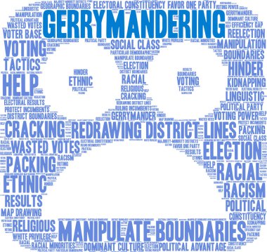 Beyaz bir arka plan üzerinde gerrymandering kelime bulutu. 