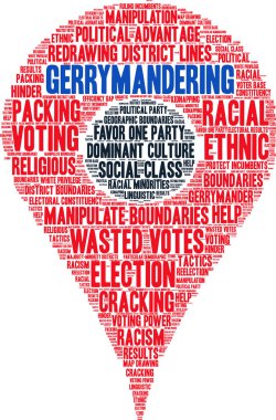 Beyaz bir arka plan üzerinde gerrymandering kelime bulutu. 