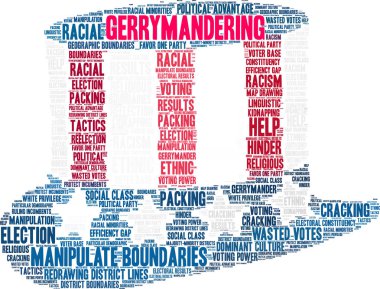Gerrymandering word cloud on a white background.  clipart