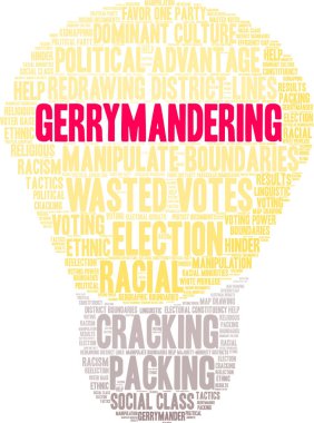 Beyaz bir arka plan üzerinde gerrymandering kelime bulutu. 