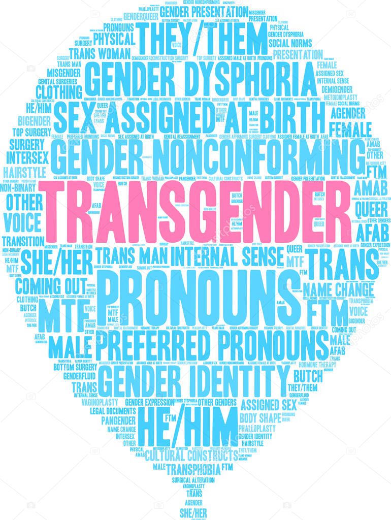 Transgender word cloud on a white background. 
