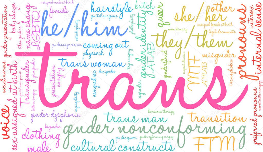 Trans word cloud on a white background. 