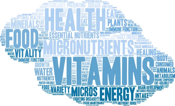 Vitaminas Palabra Nube — Vector de stock