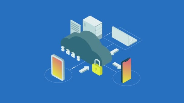 Flaches isometrisches Konzept von Cloud-Diensten. — Stockvideo