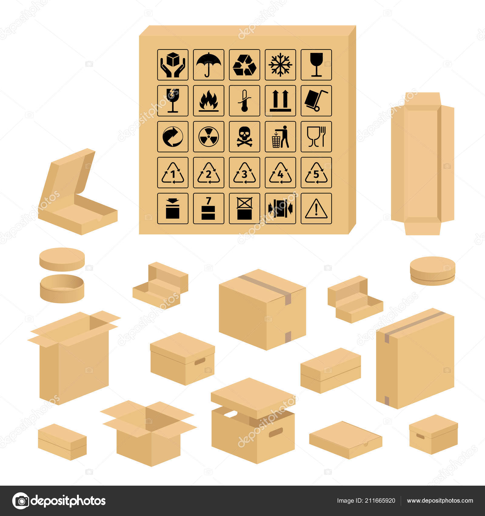 Download Packaging symbols and carton box set — Stock Vector ...