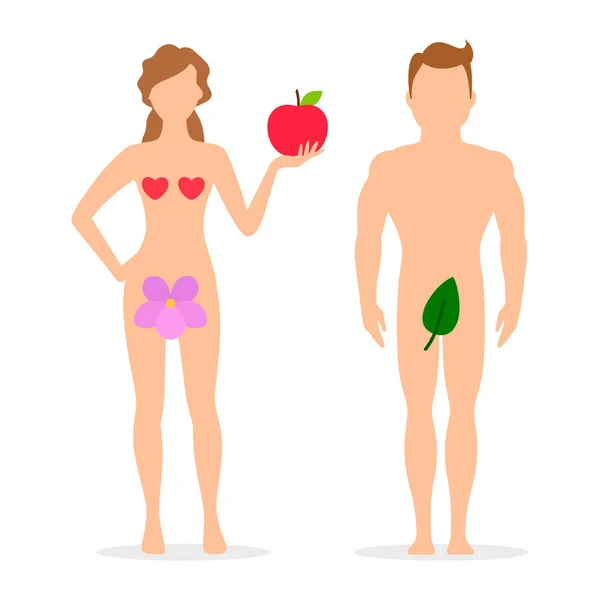 Apple, Adam and Eve silhouettes vector illustration