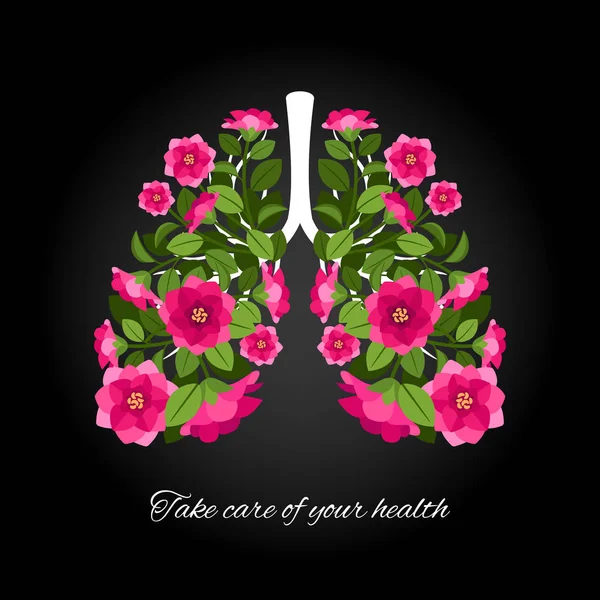 Take care of your health. Human lungs blooming flowers