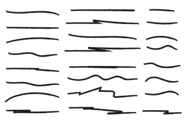 El çizilmiş kalem çizgileri vektör çizim ögesi, grunge vuruşları, karalama çizgileri altı çizili