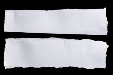 Yırtılmış beyaz kağıt kenarı izole edilmiş, kağıt yırtık çizgileri tasarım elementini kesmiş