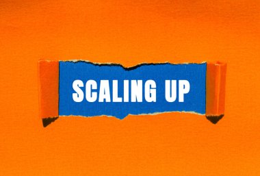 Yırtılan kağıt arkaplanına yazılan ileti ölçeklendiriliyor. Kavramsal Ölçeklendirme sembolü. Boşluğu kopyala.