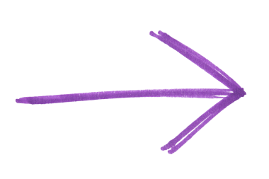 Hand drawn purple arrow sketch with marker brush stroke, abstract ink pointer symbol for direction, business design, doodle icon, simple isolated sign element on transparent background