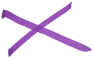 Hand drawn purple cross mark with marker brush strokes, abstract ink X symbol for wrong choice, error, cancel, rejection, doodle sketch isolated simple sign design element on transparent background