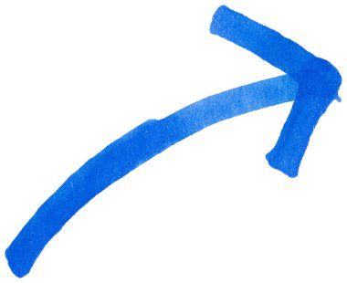 İşaretleyici fırça darbesiyle el çizimi mavi ok çizimi, yön için soyut mürekkep imleci sembolü, iş tasarımı, karalama simgesi, basit izole işaret ögesi