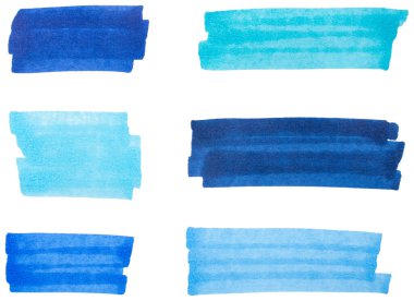 El çizimi mavi işaretli fırça darbeleri seti, altı çizili, metin arkaplan, vurgu, tasarım unsurları, karalama çizimi için soyut mürekkep renklendirme sancakları koleksiyonu