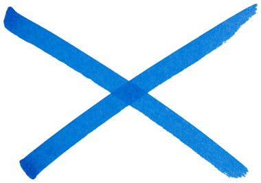 Hand drawn blue cross mark with marker brush strokes, abstract ink X symbol for wrong choice, error, cancel, rejection, doodle sketch isolated simple sign design element on transparent background