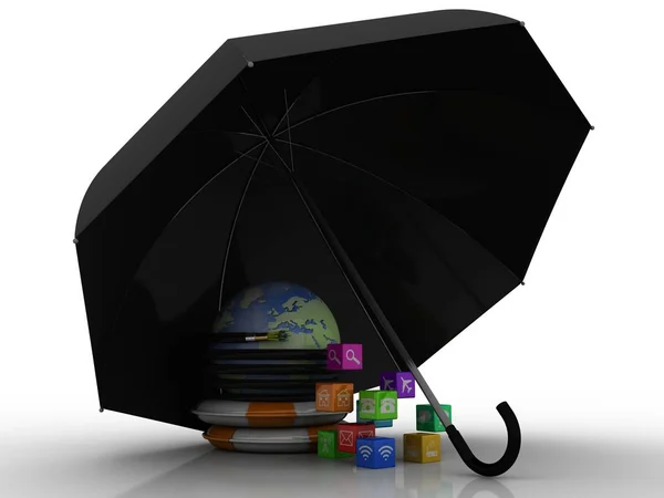 Rendering Fiber Optical Cable Detail Globe Protection Umbrella — Stock Photo, Image