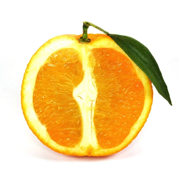 Cut Orange Green Leaf White Background — Stock Photo, Image