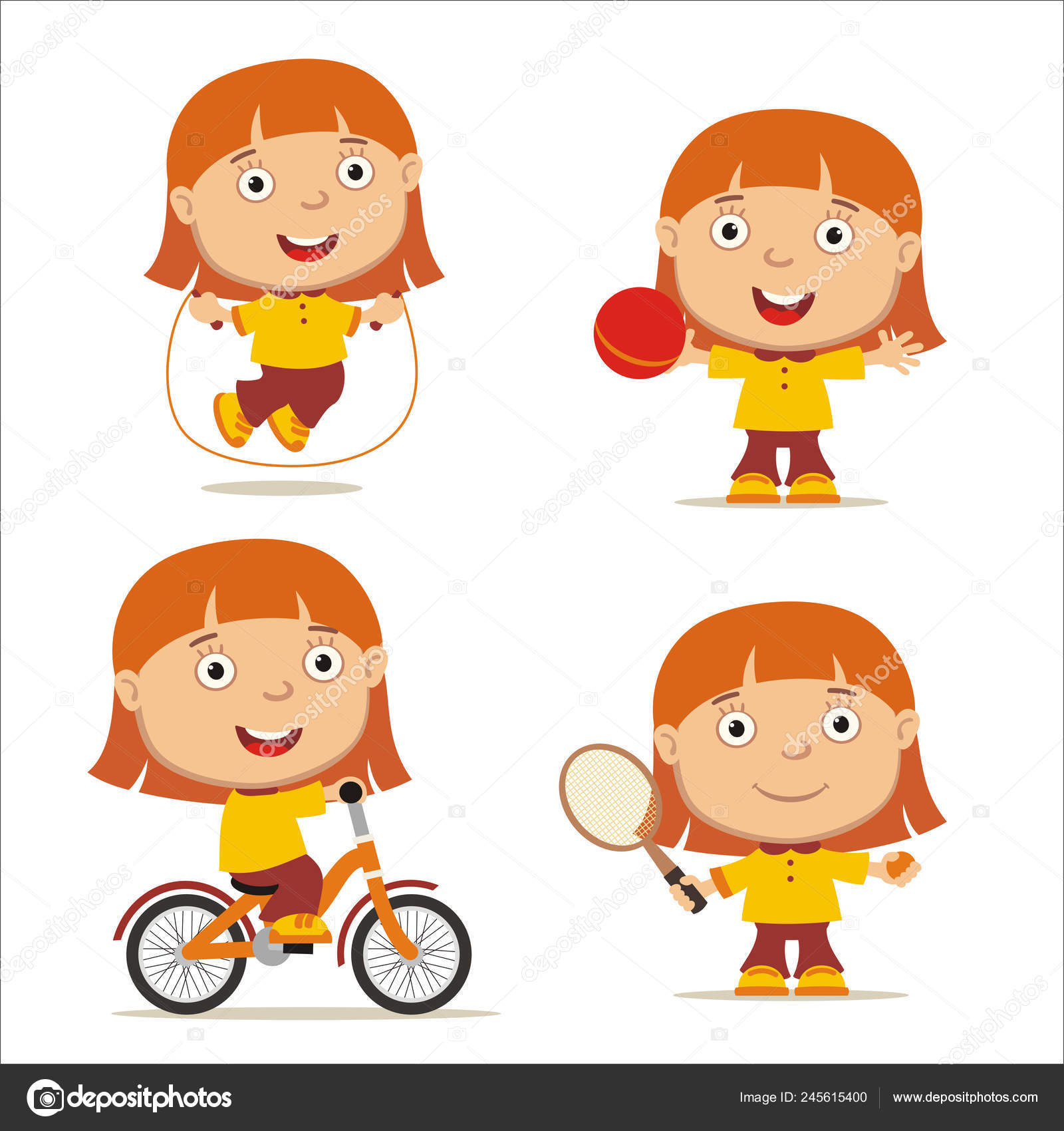 Set Cute Cartoon Characters Sporty Red Haired Girls Football Ball Stock Vector Image by ©dmitriy