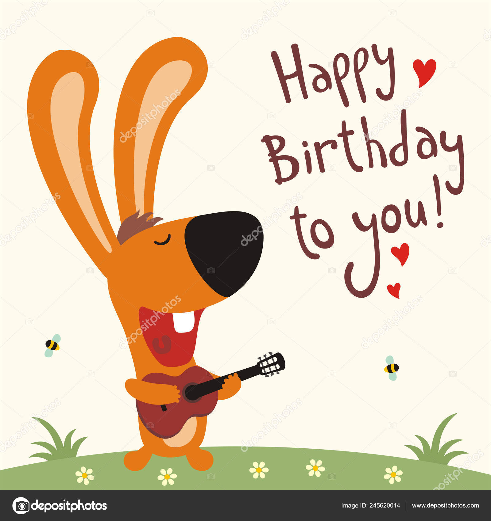 Greeting Card Cute Funny Cartoon Character Rabbit Guitar Sings Song Stock Vector Image by ©dmitriy_d #245620014 Greeting Card Cute Funny Cartoon Character Rabbit Guitar Sings Song Stock Vector Image by ©dmitriy_d #245620014