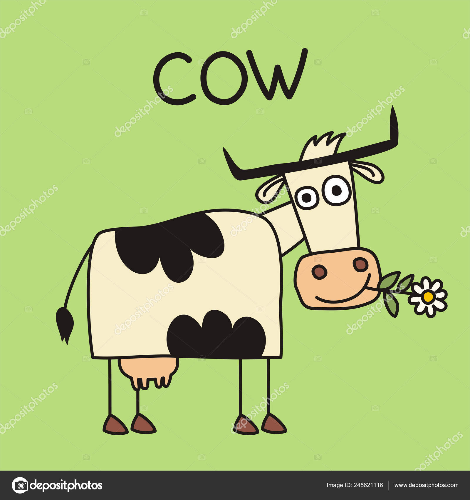Cute Funny Cartoon Character Cow Green Background Vector Image By C Dmitriy D Vector Stock 245621116